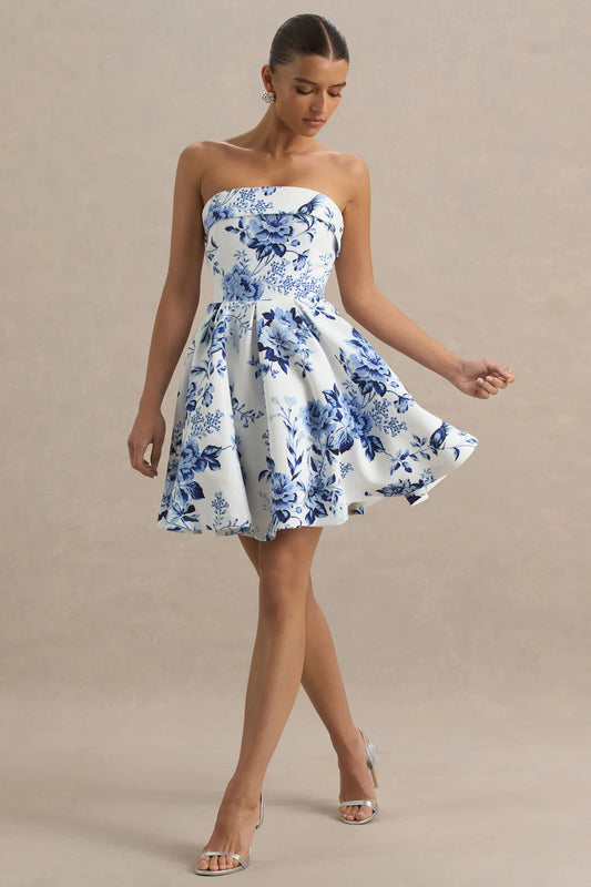 Alouro Blue Porcelain Volume Skirt Mini Dress