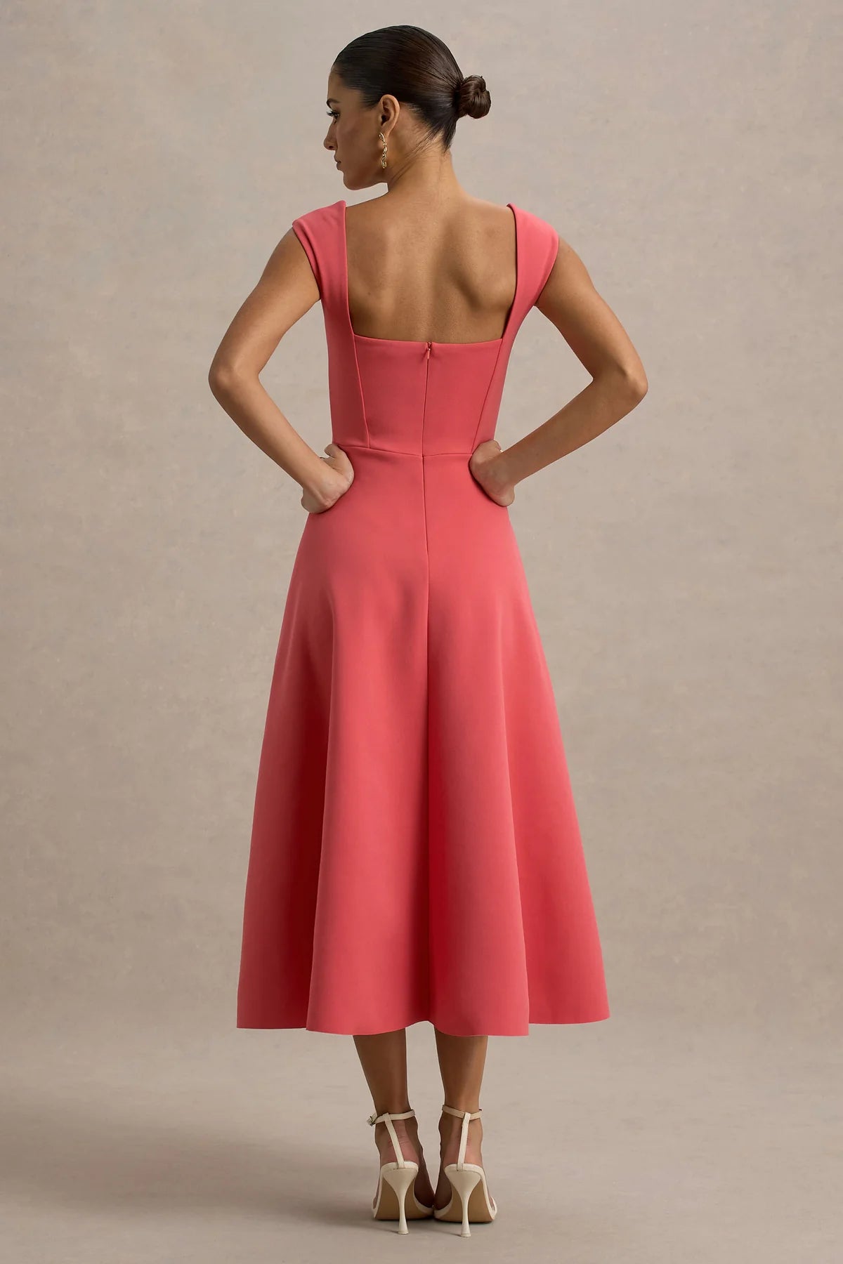 Alouro Pink Coral Sweetheart Midi Dress
