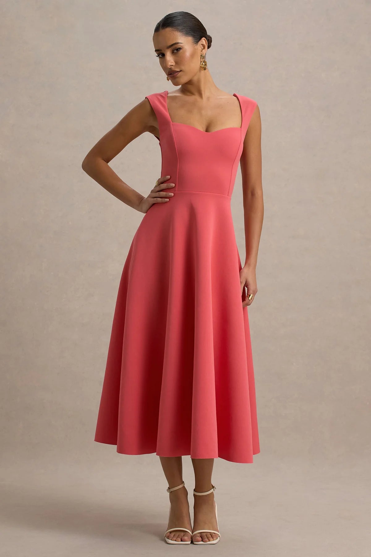 Alouro Pink Coral Sweetheart Midi Dress