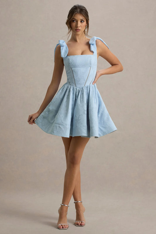 Alouro Light Blue Bow Straps Mini Dress