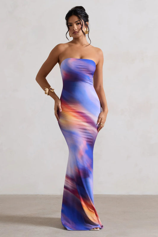 Alouro Abstract Print Fishtail Maxi Dress