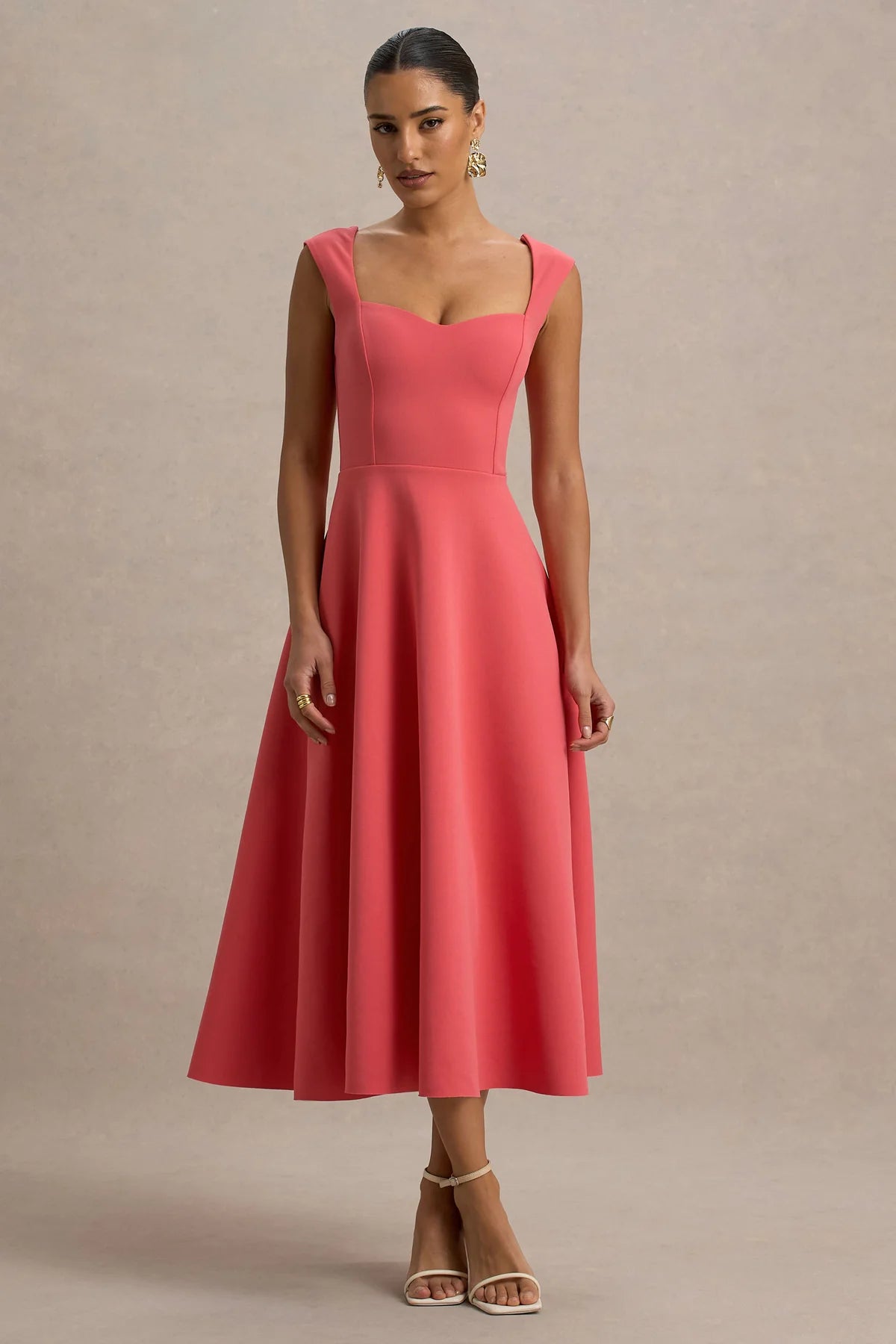 Alouro Pink Coral Sweetheart Midi Dress